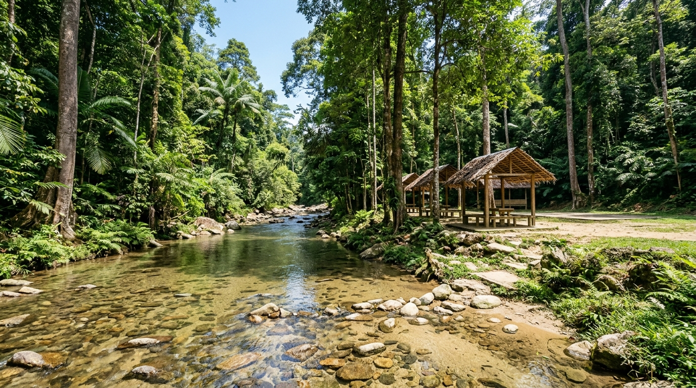 Sungai cetek berbatu dan wakaf berkelah di Hutan Lipur Sungai Congkak